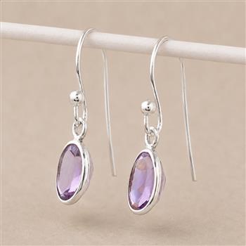 No Reserve 925 Sterling Silver 6.92 Ct Oval Amethyst Earrings