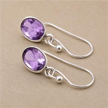 No Reserve 925 Sterling Silver 6.92 Ct Oval Amethyst Earrings