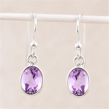 No Reserve 925 Sterling Silver 6.92 Ct Oval Amethyst Earrings