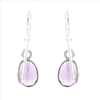 No Reserve 925 Sterling Silver 6.92 Ct Oval Amethyst Earrings