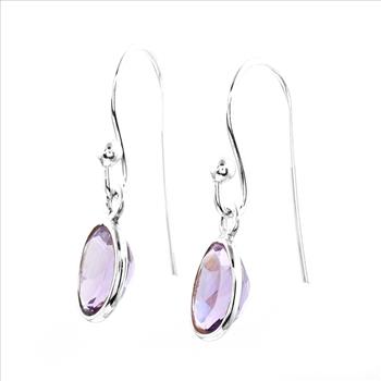 No Reserve 925 Sterling Silver 6.92 Ct Oval Amethyst Earrings
