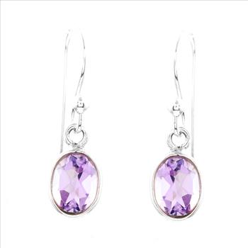 No Reserve 925 Sterling Silver 6.92 Ct Oval Amethyst Earrings