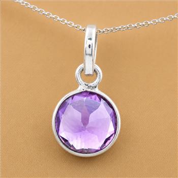 No Reserve 925 Sterling Silver 7.20 Ct Round Amethyst Pendant