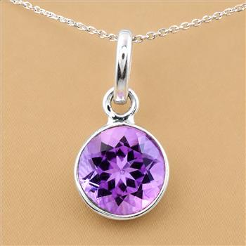 No Reserve 925 Sterling Silver 7.20 Ct Round Amethyst Pendant
