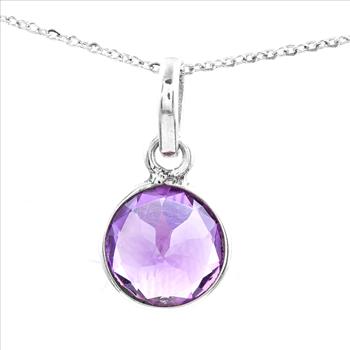 No Reserve 925 Sterling Silver 7.20 Ct Round Amethyst Pendant