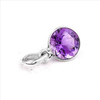 No Reserve 925 Sterling Silver 7.20 Ct Round Amethyst Pendant