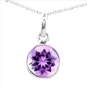 No Reserve 925 Sterling Silver 7.20 Ct Round Amethyst Pendant