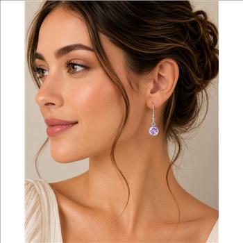 No Reserve 925 Sterling Silver 7.43 Ct Round Amethyst Earrings