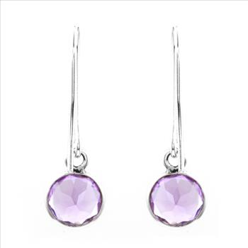 No Reserve 925 Sterling Silver 7.43 Ct Round Amethyst Earrings
