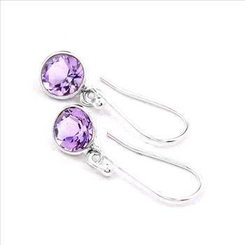No Reserve 925 Sterling Silver 7.43 Ct Round Amethyst Earrings