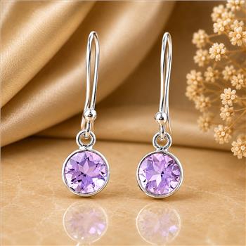 No Reserve 925 Sterling Silver 7.43 Ct Round Amethyst Earrings