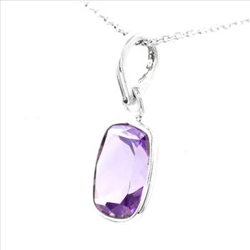 No Reserve 925 Sterling Silver 7.93 Ct Cushion Amethyst Pendant