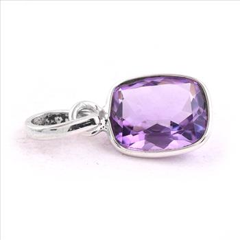 No Reserve 925 Sterling Silver 7.93 Ct Cushion Amethyst Pendant