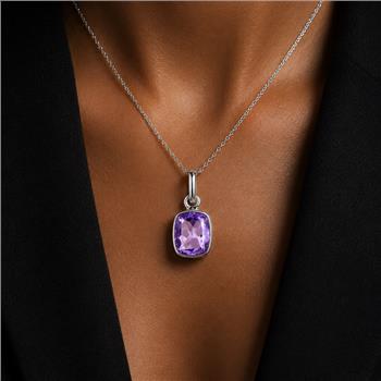 No Reserve 925 Sterling Silver 7.93 Ct Cushion Amethyst Pendant