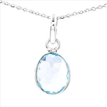No Reserve 925 Sterling Silver 8.33 Ct Oval Blue Topaz Pendant