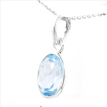 No Reserve 925 Sterling Silver 8.33 Ct Oval Blue Topaz Pendant