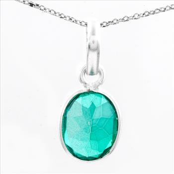 No Reserve 925 Sterling Silver 8.75 Ct Oval Green Topaz Pendant