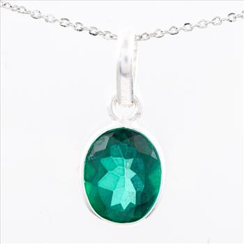 No Reserve 925 Sterling Silver 8.75 Ct Oval Green Topaz Pendant