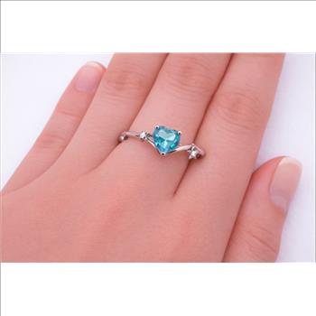 NO RESERVE 925 Sterling Silver Blue Topaz Ring Adjustable Ring Size
