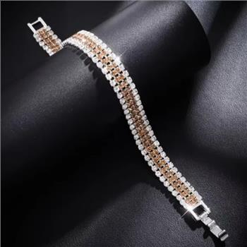 No Reserve 925 Sterling Silver Cubic Zirconia Gold Plated Brass Bracelet