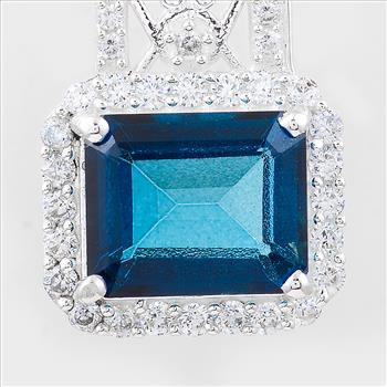 NO RESERVE 9.29 Ct Octagon Lbt Color Topaz, Cubic Zirconia 925 Sterling Silver Pendant