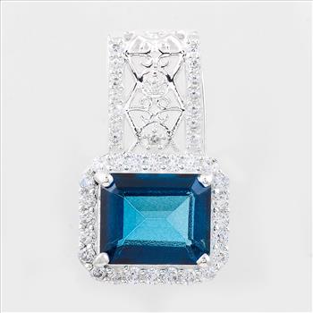 NO RESERVE 9.29 Ct Octagon Lbt Color Topaz, Cubic Zirconia 925 Sterling Silver Pendant