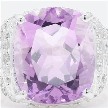 NO RESERVE 9.33 Ct Cushion Amethyst, Cubic Zirconia 925 Sterling Silver Ring