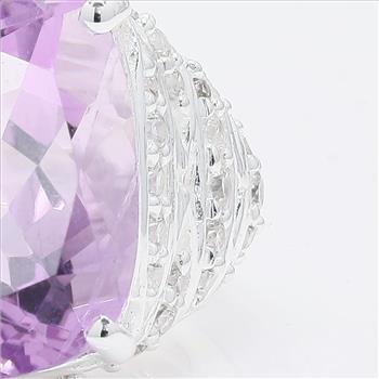 NO RESERVE 9.33 Ct Cushion Amethyst, Cubic Zirconia 925 Sterling Silver Ring