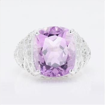 NO RESERVE 9.33 Ct Cushion Amethyst, Cubic Zirconia 925 Sterling Silver Ring