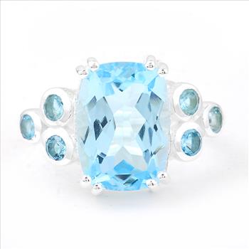 NO RESERVE 9.53 Ct Cushion Blue Topaz 925 Sterling Silver Ring