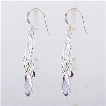 NO RESERVE 9.65 Ct Rose Quartz, Amethyst 925 Sterling Silver Earrings