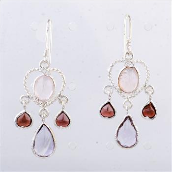 NO RESERVE 9.65 Ct Rose Quartz, Amethyst 925 Sterling Silver Earrings
