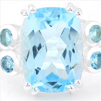 NO RESERVE 9.93 Ct Cushion Blue Topaz, Swiss Blue Topaz, 925 Sterling Silver Ring