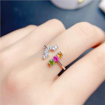NO RESERVE Multi Colored Tourmaline 925 Sterling Silver Ring