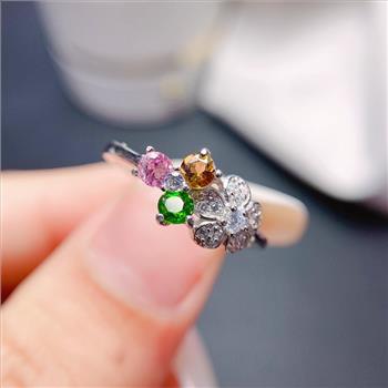 NO RESERVE Multi Colored Tourmaline 925 Sterling Silver Ring