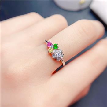 NO RESERVE Multi Colored Tourmaline 925 Sterling Silver Ring