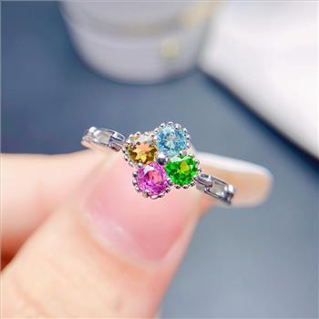 NO RESERVE Multi Colored Tourmaline 925 Sterling Silver Ring