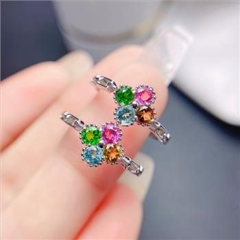 NO RESERVE Multi Colored Tourmaline 925 Sterling Silver Ring