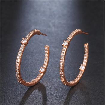 Rose Gold Plated Micro Pave Inside Out Cubic Zirconia Hoop Earrings