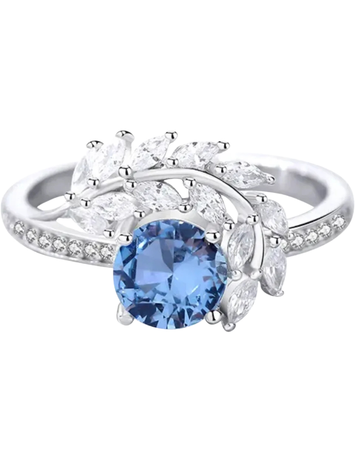 925 Sterling Silver Moissanite 1.0ct Blue Leaf Ring
