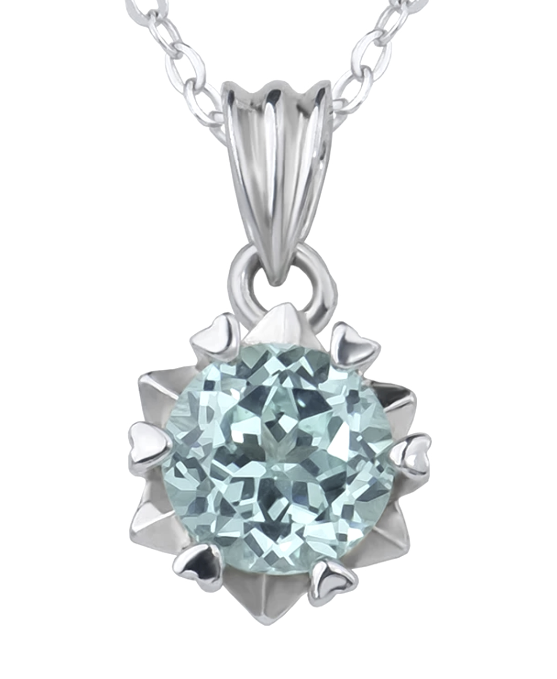 925 Sterling Silver Lab Created Aquamarine 1.0ct Heart Prong Necklace