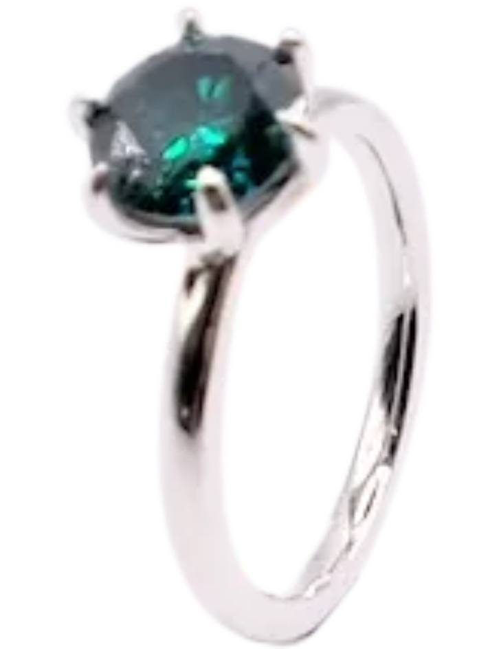 925 Sterling Silver Moissanite 2.0ct Vivid Green Ring