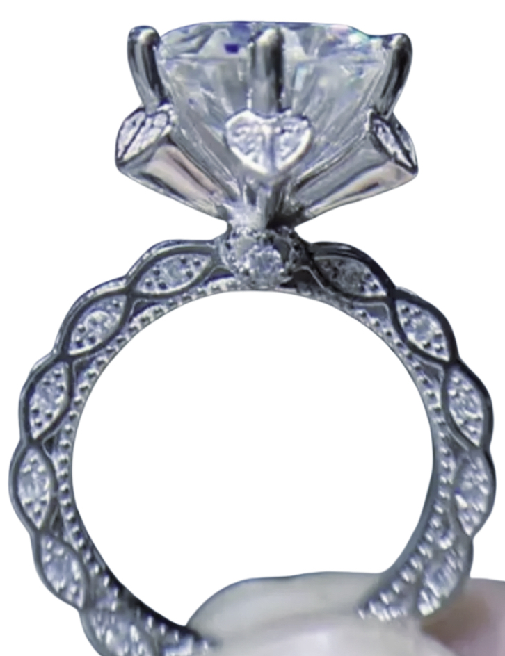 925 Sterling Silver Moissanite Lab Diamond 5.0ct Heart Prong Ring