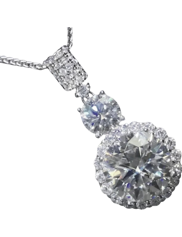 925 Sterling Silver Moissanite 10.0ct + 1.0ct Halo Necklace
