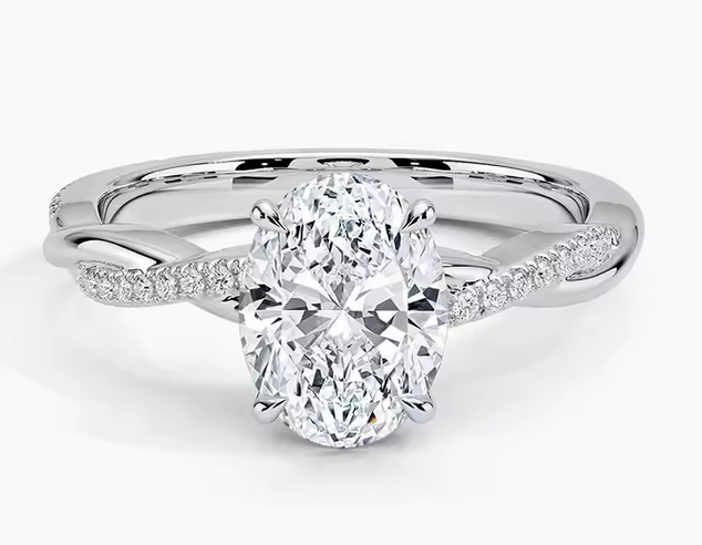 925 Sterling Silver Moissanite 1.5ct Oval Cut Twist Ring