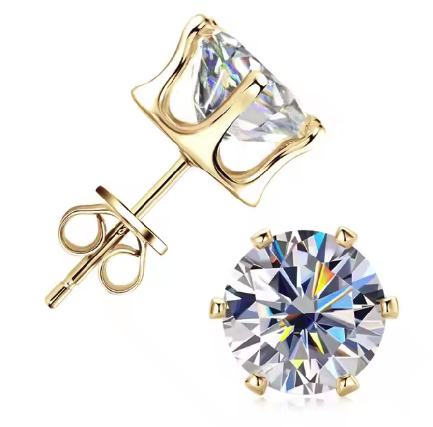 925 Sterling Silver Moissanite 2.0ct 14K Gold Plated Stud Earrings