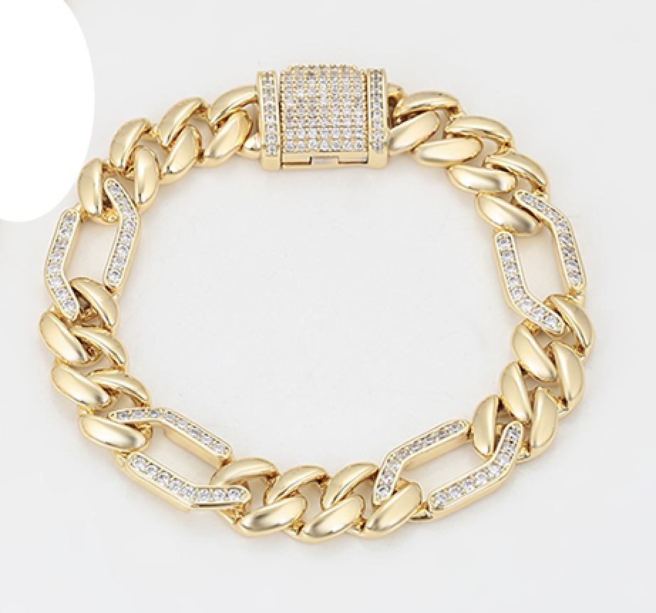 10.0mm 14K Gold Plated Iced Out Cuban Link Bracelet