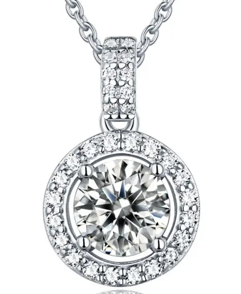 925 Sterling Silver 4.0ct Simulated Diamond Halo Necklace