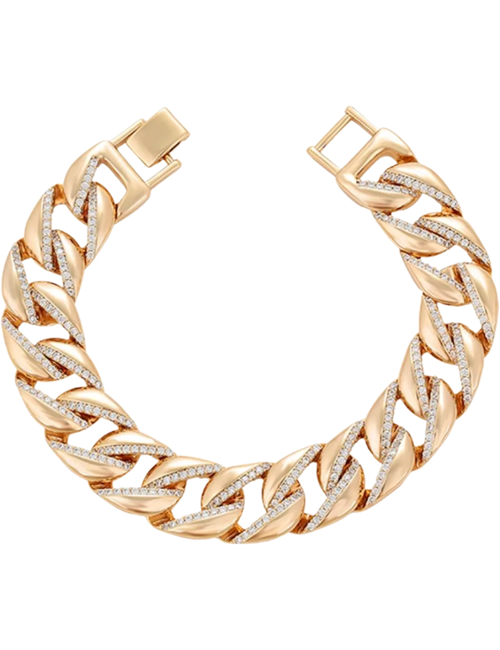 Iced Out 14.0mm 18K Gold Plated Cuban Link Bracelet