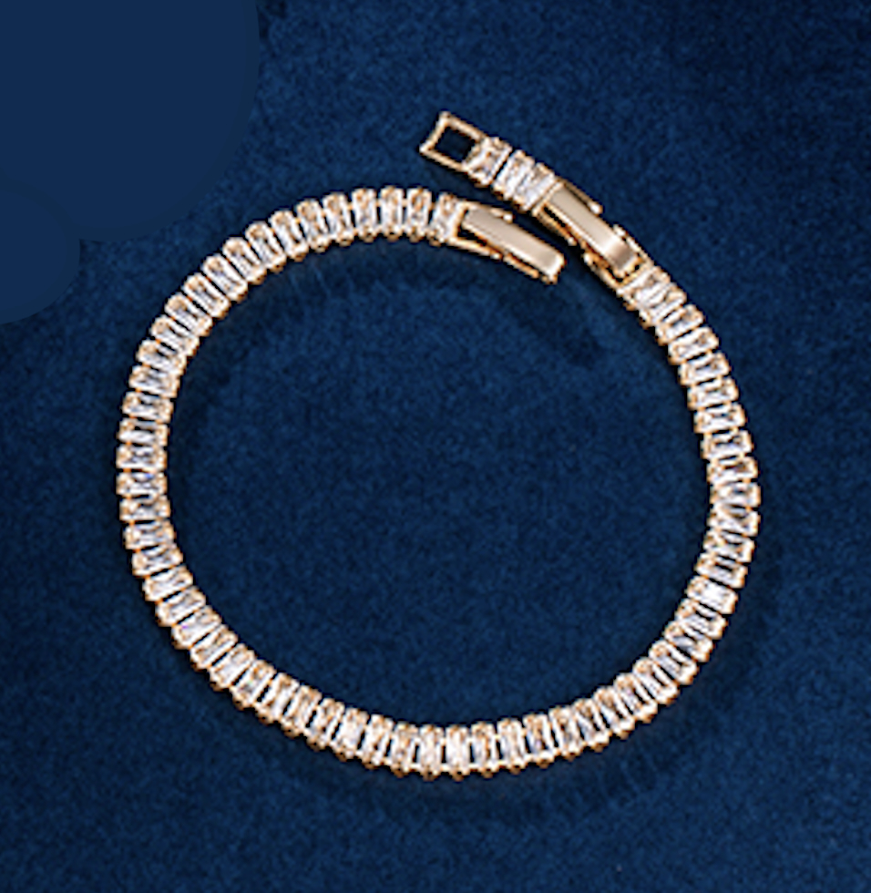 Baquette Cut 5.0mm Simulated Diamond 18K Gold Plated Tennis Bracelet
